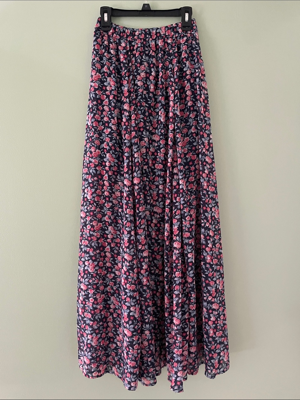 Abercrombie & Fitch Navy Maxi Skirt with Pink Floral Print